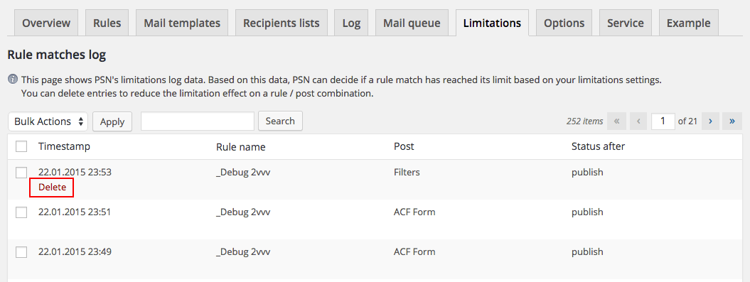 Limitations log
